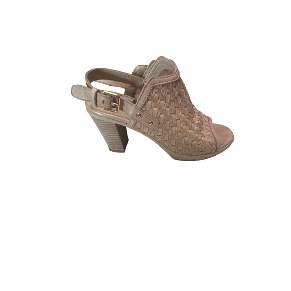 The Flexx Womens Beige Woven Peep Toe Heeled Sandals Size 6 Adjustable Strap - Picture 3 of 6